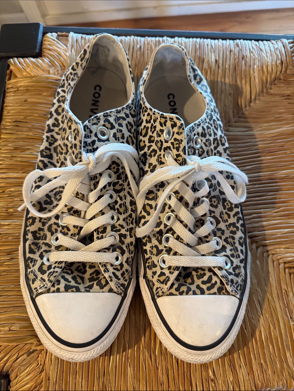Converse Leopard-Print Low Top Sneakers in Cream, Tan & Black